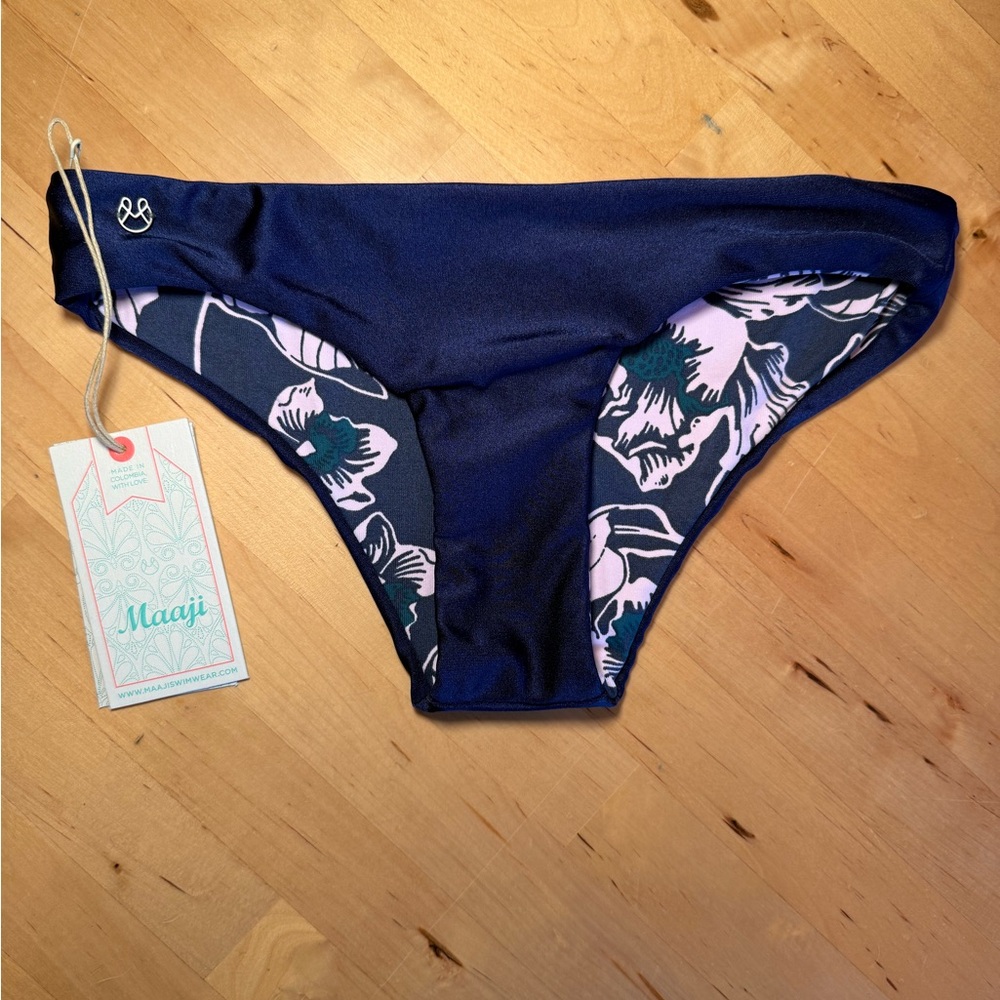 Maaji Navy and Pink Floral Bikini Bottom